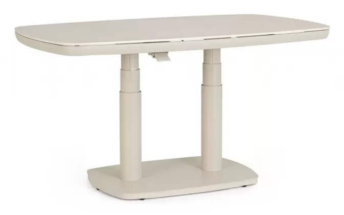 Jasnobeżowy stół ogrodowy podnoszony płynnie z blatem z kamienia spiekanego talete bizzotto