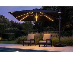 Parasol ogrodowy 3x3 LED premium z nogą boczną i podstawą granitową z kółkami duraflex