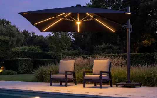 Parasol ogrodowy 3x3 LED premium z nogą boczną i podstawą granitową z kółkami duraflex Parasol ogrodowy 3x3 LED premium z nogą boczną i podstawą granitową z kółkami duraflex
