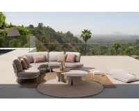 Modułowy aluminiowy narożnik ogrodowy o obłych kształtach Helios bizzotto konstrukcja antracyt poduszki szarobeżowe