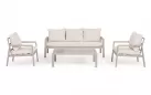 Beżowy aluminiowy komplet ogrodowy sofą 3-osobową 2 fotelami i stolikiem elna bizzotto 