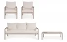 Beżowy aluminiowy komplet ogrodowy sofą 3-osobową 2 fotelami i stolikiem elna bizzotto 