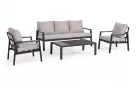 Grafitowy aluminiowy komplet ogrodowy sofą 3-osobową 2 fotelami i stolikiem elna bizzotto 