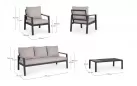Grafitowy aluminiowy komplet ogrodowy sofą 3-osobową 2 fotelami i stolikiem elna bizzotto 