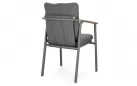Sztaplowane nowoczesne krzesło ogrodowe aluminiowe grafitowe wstawki teak i poduszki olefin boucle leonida bizzotto