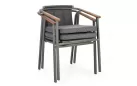 Sztaplowane nowoczesne krzesło ogrodowe aluminiowe grafitowe wstawki teak i poduszki olefin boucle leonida bizzotto