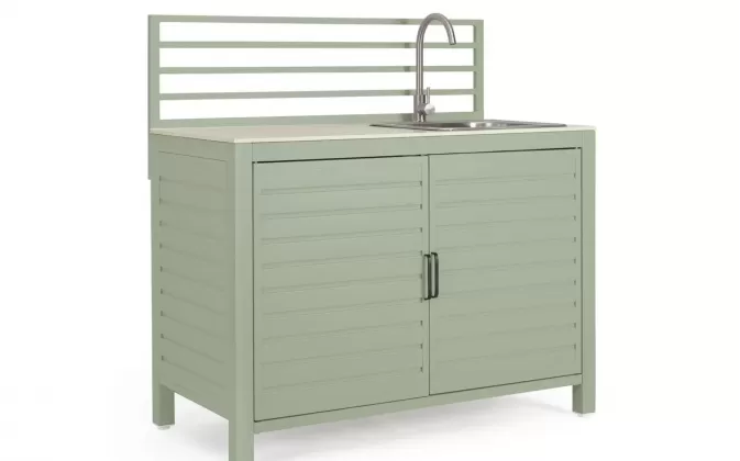 Jasnozielona szafka ogrodowa kuchenna z zlewem i wylewką aria bizzotto