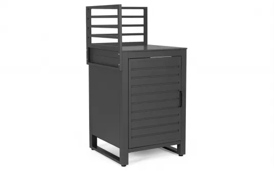 Antracytowa szafka narożna zamknięta z drzwiczkami aluminiowa ogrodowa ania bizzotto Antracytowa szafka narożna zamknięta z drzwiczkami aluminiowa ogrodowa ania bizzotto