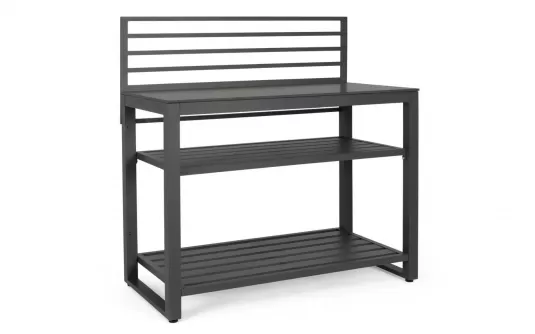 Szeroka szafka kuchenna z blatem kamiennym antracytowa aluminiowa ogrodowa aria 120 cm otwarta