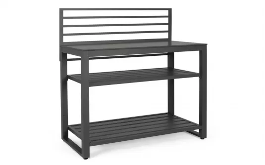 Szeroka szafka kuchenna z blatem kamiennym antracytowa aluminiowa ogrodowa aria 120 cm otwarta