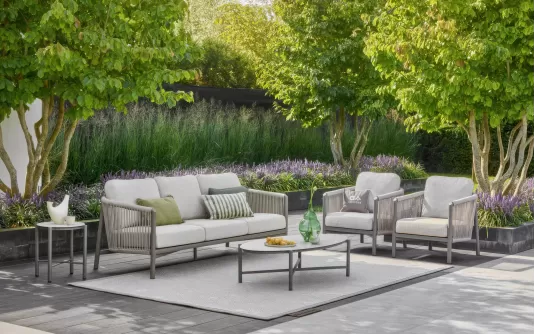 Zestaw ogrodowy wypoczynkowy w kolorze taupe z sofą trzyosobową AppleBee bora bora