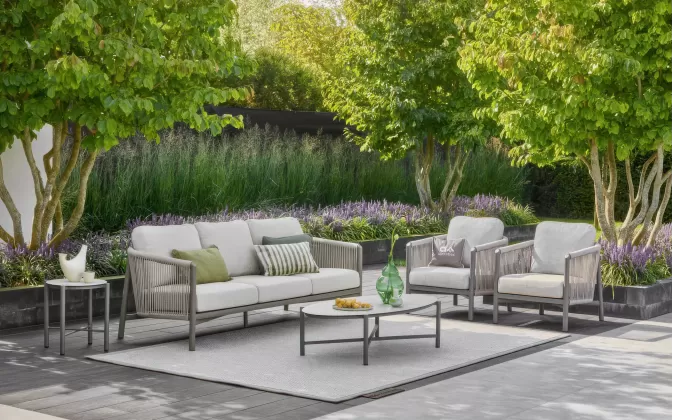 Zestaw ogrodowy wypoczynkowy w kolorze taupe z sofą trzyosobową AppleBee bora bora