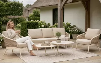 Zestaw ogrodowy wypoczynkowy białokremowy z sofą 3os premium aluminiowy technorattan pine key Applebee