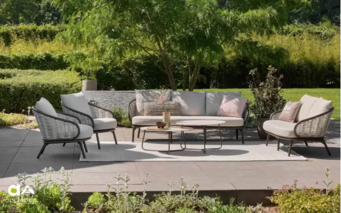 Zestaw ogrodowy wypoczynkowy ciemnobrązowy z sofą trzyosobową premium aluminiowy technorattan pine key Applebee