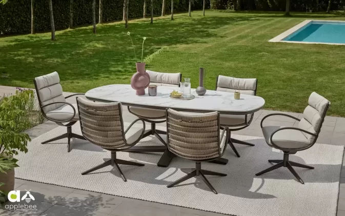 Sześcioosobowy komplet stołowy ogrodowy premium CampBay AppleBe