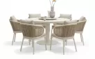 Okrągły komplet obiadowy luksusowy PINE KEY AppleBee kolor biało kremowe z beżowym technorattan