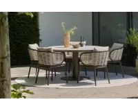 Okrągły komplet obiadowy luksusowy PINE KEY AppleBee kolor ciemno kawowy z szarobeżowym technorattan