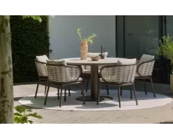 Okrągły komplet obiadowy luksusowy PINE KEY AppleBee kolor ciemno kawowy z szarobeżowym technorattan