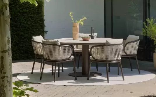 Okrągły komplet obiadowy luksusowy PINE KEY AppleBee kolor ciemno kawowy z szarobeżowym technorattan