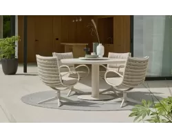 Luksusowy komplet ogrodowy stołowy z okrągłym stołem 140 cm i 4 luksusowymi fotelami camp Bat AppleBee