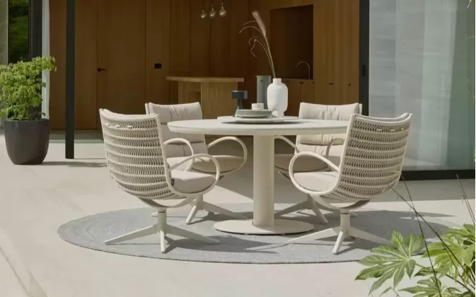 Luksusowy komplet ogrodowy stołowy z okrągłym stołem 140 cm i 4 luksusowymi fotelami camp Bat AppleBee