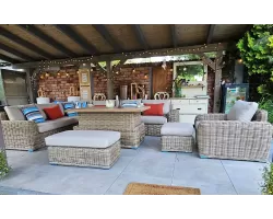 Duży narożnik ogrodowy z podnoszonym stołem z technorattanu okrągłego torres