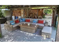 Obszerny narożnik ogrodowy ze stołem podnoszonym i pół z okrągłego technorattanu torres