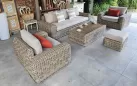 Komplet ogrodowy wypoczynkowy z technorattanu okrągłego z dużą sofą woma fotelami i stolikiem torres