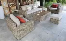 Komplet ogrodowy wypoczynkowy z technorattanu okrągłego z dużą sofą woma fotelami i stolikiem torres