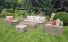 Komplet ogrodowy wypoczynkowy z technorattanu okrągłego z dużą sofą woma fotelami i stolikiem torres