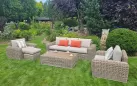 Komplet ogrodowy wypoczynkowy z technorattanu okrągłego z dużą sofą woma fotelami i stolikiem torres