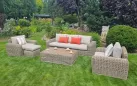 Komplet ogrodowy wypoczynkowy z technorattanu okrągłego z dużą sofą woma fotelami i stolikiem torres