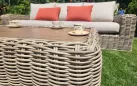 Komplet ogrodowy wypoczynkowy z technorattanu okrągłego z dużą sofą woma fotelami i stolikiem torres
