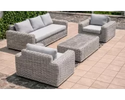 Komplet ogrodowy wypoczynkowy z technorattanu okrągłego z dużą sofą woma fotelami i stolikiem torres