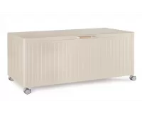 Beżowa skrzynia ogrodowa aluminiowa na poduszki z kółkami trevor