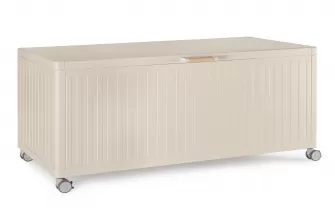 Beżowa skrzynia ogrodowa aluminiowa na poduszki z kółkami trevor