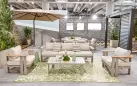 Zestaw wypoczynkowy aluminiowy z szeroką sofą 3-osobową szarobeżowy elementy teak pardee Higold