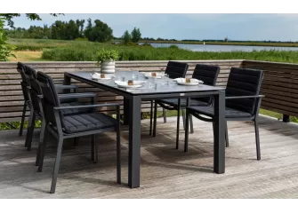 Zestaw stołowy na taras w kolorze antracyt z ceramicznym blatem w stołu Concept primavera life