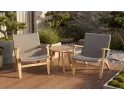 Komplet balkonowy wypoczynkowy z złożony z 2 foteli z drewna teak i okrągłego stolika SIESTA 