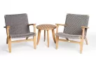 Komplet balkonowy wypoczynkowy z złożony z 2 foteli z drewna teak i okrągłego stolika SIESTA 