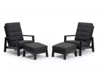 Zestaw 2 foteli ogrodowych aluminiowych z pochylonymi oparciami i podnóżkami QUEEN 