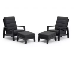 Zestaw 2 foteli ogrodowych aluminiowych z pochylonymi oparciami i podnóżkami QUEEN 