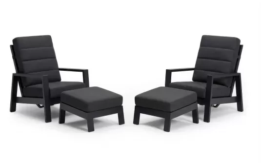 Zestaw 2 foteli ogrodowych aluminiowych z pochylonymi oparciami i podnóżkami QUEEN 