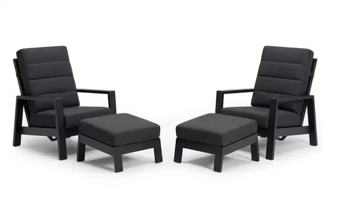Zestaw 2 foteli ogrodowych aluminiowych z pochylonymi oparciami i podnóżkami QUEEN 
