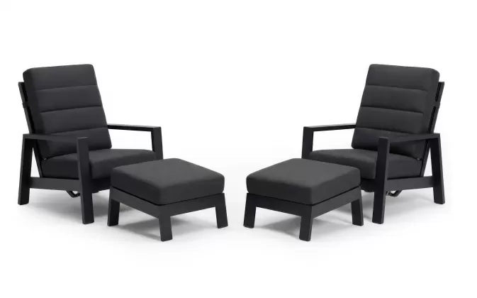 Zestaw 2 foteli ogrodowych aluminiowych z pochylonymi oparciami i podnóżkami QUEEN 
