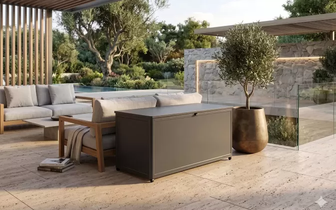 Grafitowa aluminiowa duża skrzynia ogrodowa z kółkami 205 x 95 x 100 cm LIFEBOX