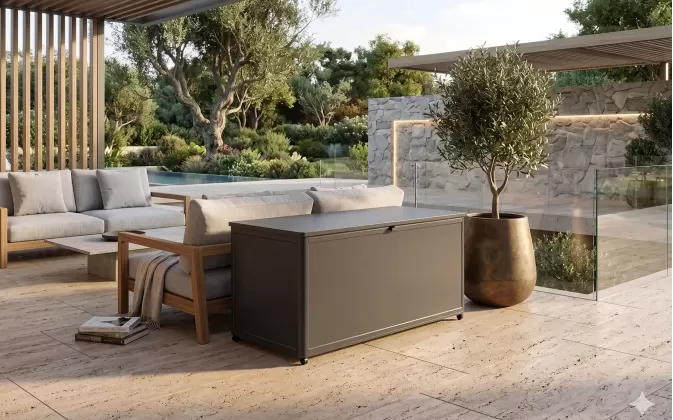 Grafitowa aluminiowa duża skrzynia ogrodowa z kółkami 205 x 95 x 100 cm LIFEBOX