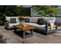 Nowoczesny aluminiowy grafitowy narożnik ogrodowy z elementami drewna teak himalaja life