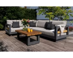 Nowoczesny aluminiowy grafitowy narożnik ogrodowy z elementami drewna teak himalaja life