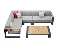 Modułowy narożnik ogrodowy grafitowy aluminiowy z elementami teak cambusa higold